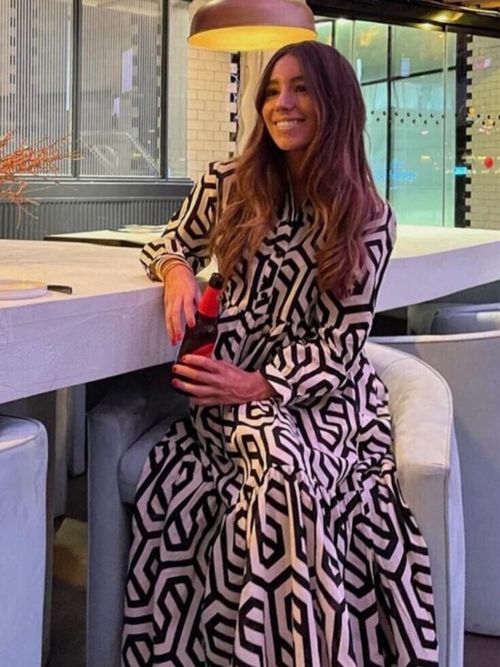 Zara Dresses & Skirts - Zara Ivory Black Geometric Pattern Long Sleeve Cotton Tiered Maxi Dress Small